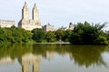 New York City buildings and park with pond Royalty Free Stock Photo