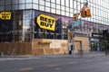 New York City 2020: Businesses along Union Square are boarded up during the city wide curfew and lockdown in Manhattan Royalty Free Stock Photo