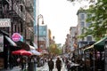 New York City - Busy scene with crowds of people at the outdoor bars and restaurants on Rivington Street in the Lower East Side Royalty Free Stock Photo