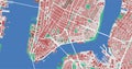 New York city center vector map. Detailed map of New York administrative area. Cityscape panorama. Road Map with buildings, water