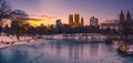 New York City Central Park with snow at sunset Royalty Free Stock Photo