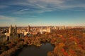 New York City Central Park. Top view with Autumn tree. Autumn Central Park view from drone. Aerial of NY City, panorama Royalty Free Stock Photo