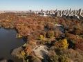 New York City Central Park. Top view with Autumn tree. Autumn Central Park view from drone. Aerial of NY City, panorama Royalty Free Stock Photo
