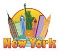 New York City Colorful Skyline in Circle Vector Il