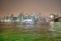 NEW YORK CITY - DECEMBER 6, 2018: Lower Manhattan skyline and Brooklyn Bridge at night Royalty Free Stock Photo