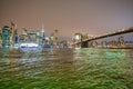 NEW YORK CITY - DECEMBER 6, 2018: Lower Manhattan skyline and Brooklyn Bridge at night Royalty Free Stock Photo