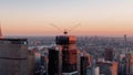 NEW YORK CITY - DECEMBER 2018: Manhattan skyline aerial view at sunset. Slow motion Royalty Free Stock Photo