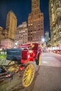 NEW YORK CITY - DECEMBER 6TH, 2018: Horse carriage at night in M Royalty Free Stock Photo