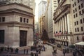 NEW YORK CITY - DECEMBER 15: Wall Street with New York Stock Exchange in Manhattan Finance district during Christmas Royalty Free Stock Photo