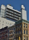 New York City Downtown Old Apartments and New Hotel Building on Bowery Street in ManhattanNew York City Downtown Old Apartments an Royalty Free Stock Photo