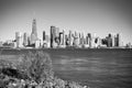 New York City downtown skyline. Financial district and World Trade Center. View from New Jersey shipyard. Royalty Free Stock Photo