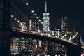 New York City empty streets. New York City skyline at night with Brooklyn Bridge. Royalty Free Stock Photo