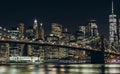 New York City empty streets. New York City skyline at night with Brooklyn Bridge. Royalty Free Stock Photo