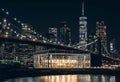 New York City empty streets. New York City skyline at night with Brooklyn Bridge. Royalty Free Stock Photo