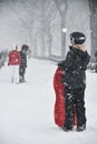 1/23/16, New York City: Families take to sledding during Winter Storm Jonas Royalty Free Stock Photo
