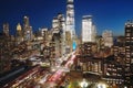 New York City famous top view. Night New York City from above. Night New York panorama, NYC skyline at twilight Royalty Free Stock Photo