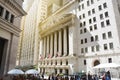 New York City, famous Wall Street and historic stock exchange building under the sunlight, USA, August 29, 2016 Royalty Free Stock Photo