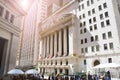 New York City, famous Wall Street and historic stock exchange building under the sunlight, USA, August 29, 2016 Royalty Free Stock Photo