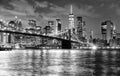 New York City, financial district in lower Manhattan with Brooklin Bridge at night, USA Royalty Free Stock Photo