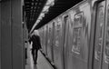 New York City Girl Fashionable Trendy Woman Commuting NYC Subway Station Platform Royalty Free Stock Photo