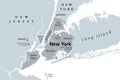 New York City, gray political map Royalty Free Stock Photo