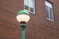 New York City green and white ball light. sidewalk street-level sign of a subway exit and entrance Royalty Free Stock Photo