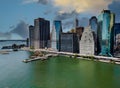 New York City Harbor on a east river against the lower Manhattan skyline standing tall Royalty Free Stock Photo