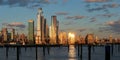 New York City- The Hudson Yards skyscrapers at Sunset. Manhattan Midtown West panoramic cityscape