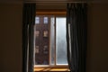 New York City Interior Apartment Window on a Sunny Day with Curtains