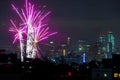 NEW YORK CITY - JUL 4: New York City Manhattan Independence Day firework show in Hudson River as annual tradition to celebrate the