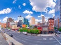 NEW YORK CITY - JUNE 8, 2013: Panoramic view of city buildings from the High Line Royalty Free Stock Photo