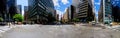 NEW YORK CITY - June 15, 2018: Standing out in the traffic looking down 4th Avenue between the skyscrapers