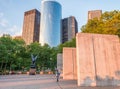 NEW YORK CITY - JUNE 14, 2013: Tourists visit Battery Park Memorial. New York attracts 50 million people every year