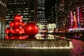 New York City landmark, Radio City Music Hall in Rockefeller Center decorated with Christmas decorations in Midtown Manhattan