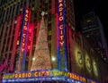 New York City landmark, Radio City Music Hall in Rockefeller Center decorated with Christmas decorations in Midtown Manhattan Royalty Free Stock Photo