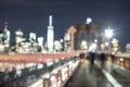 New York City Lights - Brooklyn bridge and Manhattan skyline - Royalty Free Stock Photo