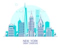 New York city line vector illustration. Famous buildings and skyscrapers. Cityscape. Royalty Free Stock Photo