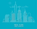 New York city line vector illustration. Famous buildings and skyscrapers. Cityscape. Royalty Free Stock Photo