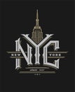 New York city logo, emblem, vintage style on a dark background. Vector illustration.