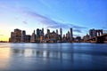 New York City Lower Manhattan with Brooklyn Bridge at Dusk Royalty Free Stock Photo