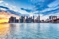 New York City Lower Manhattan with Brooklyn Bridge at Dusk, View from Brooklyn Royalty Free Stock Photo