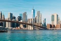 New York city Lower Manhattan skyline and Brooklyn bridge panorama Royalty Free Stock Photo