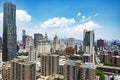 New York City lower Manhattan skyline view with skyscrapers and blue sky in the day. Royalty Free Stock Photo