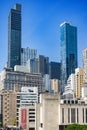 New York City lower Manhattan skyline view with skyscrapers and blue sky in the day. Royalty Free Stock Photo