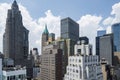 New York City lower Manhattan skyline view with skyscrapers and blue sky in the day. Royalty Free Stock Photo