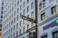 New York City Manhattan Black Street Signs Wall Street and Broadway Royalty Free Stock Photo