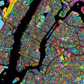 New York City Manhattan Colorful Map on Black Royalty Free Stock Photo