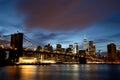 New York City Manhattan Downtown with Brooklyn Bridge at dusk Royalty Free Stock Photo