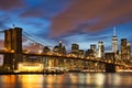 New York City Manhattan Downtown with Brooklyn Bridge at Dusk Royalty Free Stock Photo