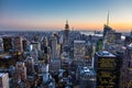 New York City skyline with urban skyscrapers at dusk, USA. Royalty Free Stock Photo